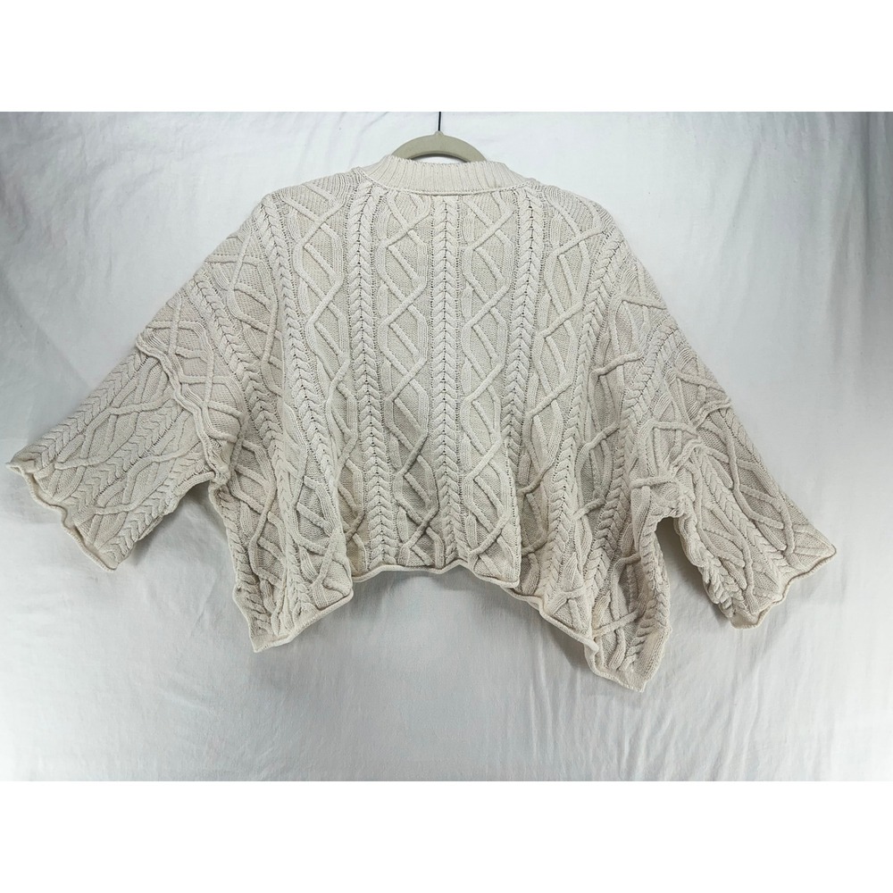 Free People Ashore XS Cream Cable Knit Oversized Cropped Sweater Ivory Crewneck - Picture 3 of 8